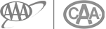 The image shows two logos: one resembling "AAA" with an orbit design and the other "CAA" in an oval shape.