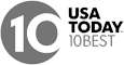 The image shows the logo for USA Today's "10Best" with a circular design and text on the right side.