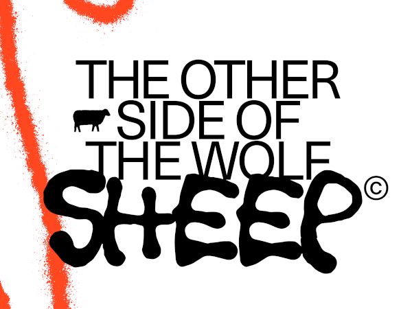 A graphic with bold text &ldquo;THE OTHER SIDE OF THE WOLF,&rdquo; featuring a black wolf silhouette and small cow/pig icons.
